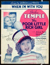 9r278 POOR LITTLE RICH GIRL sheet music '36 Shirley Temple as drum major, When I'm With You!
