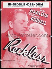 9r282 RECKLESS sheet music '35 great romantic close up of Jean Harlow & William Powell