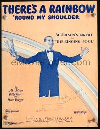 9r294 SINGING FOOL sheet music '28 wonderful image of Al Jolson in front of rainbow!