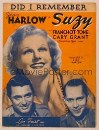 9r300 SUZY sheet music '36 great close up of sexy Jean Harlow between Cary Grant & Franchot Tone!