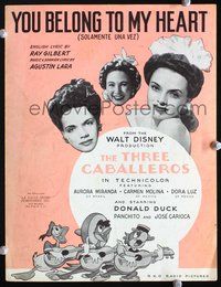9r309 THREE CABALLEROS sheet music '44 great artwork of Donald Duck, Panchito & Joe Carioca!