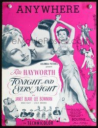 9r311 TONIGHT & EVERY NIGHT sheet music '44 full-length image of sexiest showgirl Rita Hayworth!