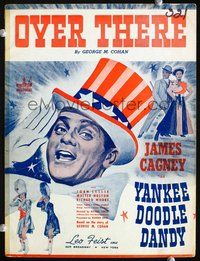 9r322 YANKEE DOODLE DANDY sheet music '42 headshot of patriotic James Cagney saluting, Over There!