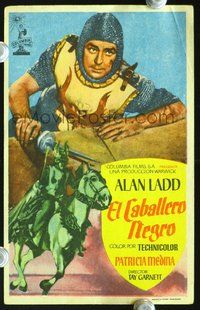 9r164 BLACK KNIGHT Spanish herald '54 cool completely different close up art Alan Ladd in armor!