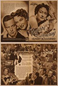 9s172 SUNSET BOULEVARD German program '51 William Holden, Gloria Swanson, von Stroheim, different!