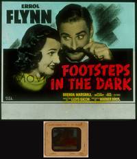 9s106 FOOTSTEPS IN THE DARK glass slide '41 Errol Flynn with mustache, Brenda Marshall