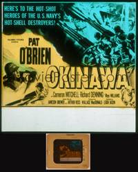 9s120 OKINAWA glass slide '52 Pat O'Brien in World War II Japan, cool military battle art!