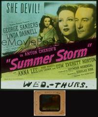 9s124 SUMMER STORM glass slide '44 full-length super sexy Linda Darnell + c/u with George Sanders!