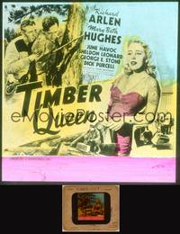 9s128 TIMBER QUEEN glass slide '43 lumberjack Richard Arlen, sexy Mary Beth Hughes!