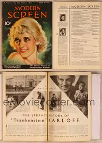 9s057 MODERN SCREEN magazine February 1932, sensational artwork of pretty smiling Bette Davis!
