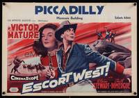 9t364 ESCORT WEST Belgian '59 different art of cowboy Victor Mature with gun & Elaine Stewart!