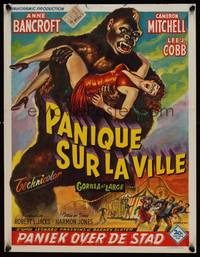 9t374 GORILLA AT LARGE Belgian '54 great art of giant ape holding screaming sexy Anne Bancroft!