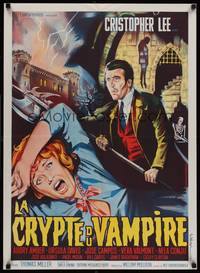 9t642 TERROR IN THE CRYPT French 23x32 '63 cool Piovano art of Christopher Lee w/huge axe!