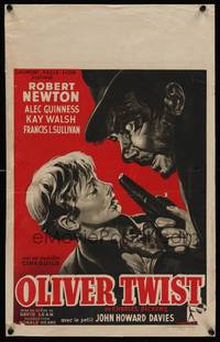 9t407 OLIVER TWIST Belgian '51 creepy art of Robert Newton as Bill Sykes, directed by David Lean!