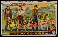 9t437 TALL MEN Belgian '55 full-length art of Clark Gable, sexy Jane Russell, Robert Ryan!