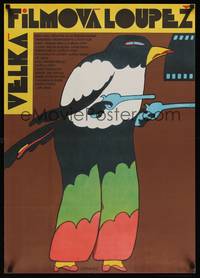 9t018 VELKA FILMOVA LOUPEZ Czech 23x32 '86 wacky Vaca artwork of bird with pistols!