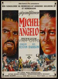 9t038 AGONY & THE ECSTASY Danish '65 great art of Charlton Heston & Rex Harrison!