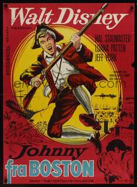 9t052 JOHNNY TREMAIN Danish '57 Walt Disney, from the Esther Forbes novel, cool Gaston art!