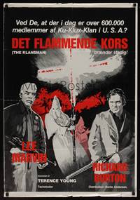 9t053 KLANSMAN Danish '74 cool artwork of Lee Marvin & Richard Burton, flaming cross!