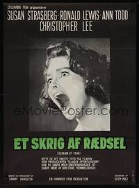 9t058 SCREAM OF FEAR Danish '61 Hammer, wild terrified Susan Strasberg horror image!