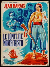 9t590 COUNT OF MONTE CRISTO French 23x31 '55 Jean Marais as Edmond Dantes, art by Cerutti!