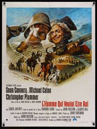 9t622 MAN WHO WOULD BE KING French 24x32 '75 art of Sean Connery & Michael Caine by Tom Jung!