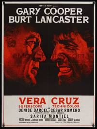 9t644 VERA CRUZ French 23x31 R70s best close up artwork of cowboys Gary Cooper & Burt Lancaster!