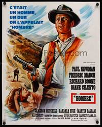 9t505 HOMBRE French 18x22 '66 cool art of Paul Newman by Boris Grinsson, directed by Martin Ritt!