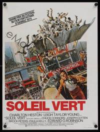 9t554 SOYLENT GREEN French 15x21 '73 Charlton Heston trying to escape riot control by John Solie!