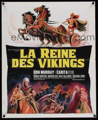 9t569 VIKING QUEEN French 15x21 '67 Don Murray, Grinsson art of Carita w/sword & chariot!