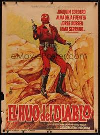 9t083 EL HIJO DEL DIABLO Mexican poster '66 cool artwork of masked wrestler w/pistol!