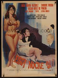 9t087 ESTA NOCHE SI Mexican poster '68 artwork of sexy Rosa Maria Vazquez in bikini!