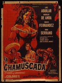 9t095 LA CHAMUSCADA Mexican poster '71 artwork of Luis Aguilar, Rodolfo de Anda, Emilio Fernandez!