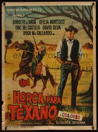 9t125 UNA HORCA PARA EL TEXANO Mexican poster '69 art of man about to be hung by a horse!
