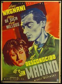 9t126 UNKNOWN MEN OF SAN MARINO Mexican poster '46 art of Anna Magnani & De Sica by Satora!