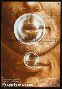 9t166 RAS LE COEUR Polish 26x38 '80 Lech Majewski artwork of faces blowing bubbles!