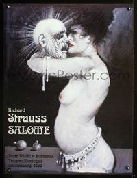 9t171 SALOME Polish 27x36 '98 Starowieyski art of naked woman kissing skull!