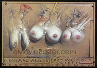 9t177 THREE TALL WOMEN Polish 26x38 '96 Starowieyski art of birds w/bare breasts!