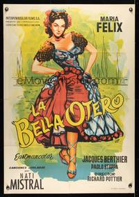 9t284 LA BELLA OTERO Spanish '54 great full-length artwork of sexy dancer Maria Felix!