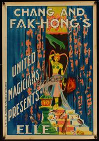 9t003 CHANG & FAK-HONG Span/Eng magic poster '20s magic show, cool art of woman & creepy hand!