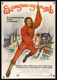 9t325 SWASHBUCKLER Spanish '76 different art of pirate Robert Shaw swinging on rope by ship by Mac