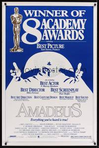 9v018 AMADEUS 1sh '84 Milos Foreman, Mozart biography, winner of 8 Academy Awards!