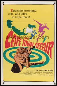 9v046 CAPE TOWN AFFAIR 1sh '67 Claire Trevor, James Brolin, cool psychedelic art & design!