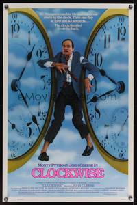 9v060 CLOCKWISE 1sh '86 great image of wacky John Cleese trapped between clocks!