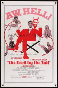 9v093 DEVIL BY THE TAIL int'l 1sh '69 wacky image of Yves Montand with Maria Schell & sexy girls!