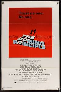 9v104 DOMINO PRINCIPLE style B 1sh '77 cool art of Gene Hackman & Candice Bergen fleeing from eyes!