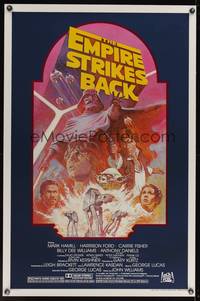 9v119 EMPIRE STRIKES BACK 1sh R82 George Lucas sci-fi classic, cool artwork by Tom Jung!