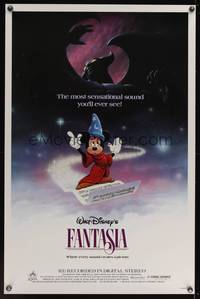 9v131 FANTASIA 1sh R85 great image of wizard Mickey Mouse, Disney musical cartoon classic!