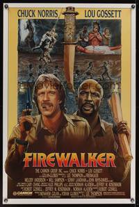 9v145 FIREWALKER 1sh '86 J.D. artwork of explorers Chuck Norris & Lou Gossett!