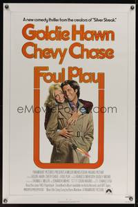 9v160 FOUL PLAY 1sh '78 wacky Lettick art of Goldie Hawn & Chevy Chase, screwball comedy!